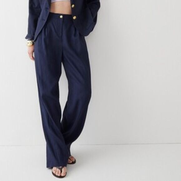 NWT Marie Marot X J. Crew Wide Leg Pant Stretch Italian Linen Blend Navy Size 22 - Picture 1 of 10